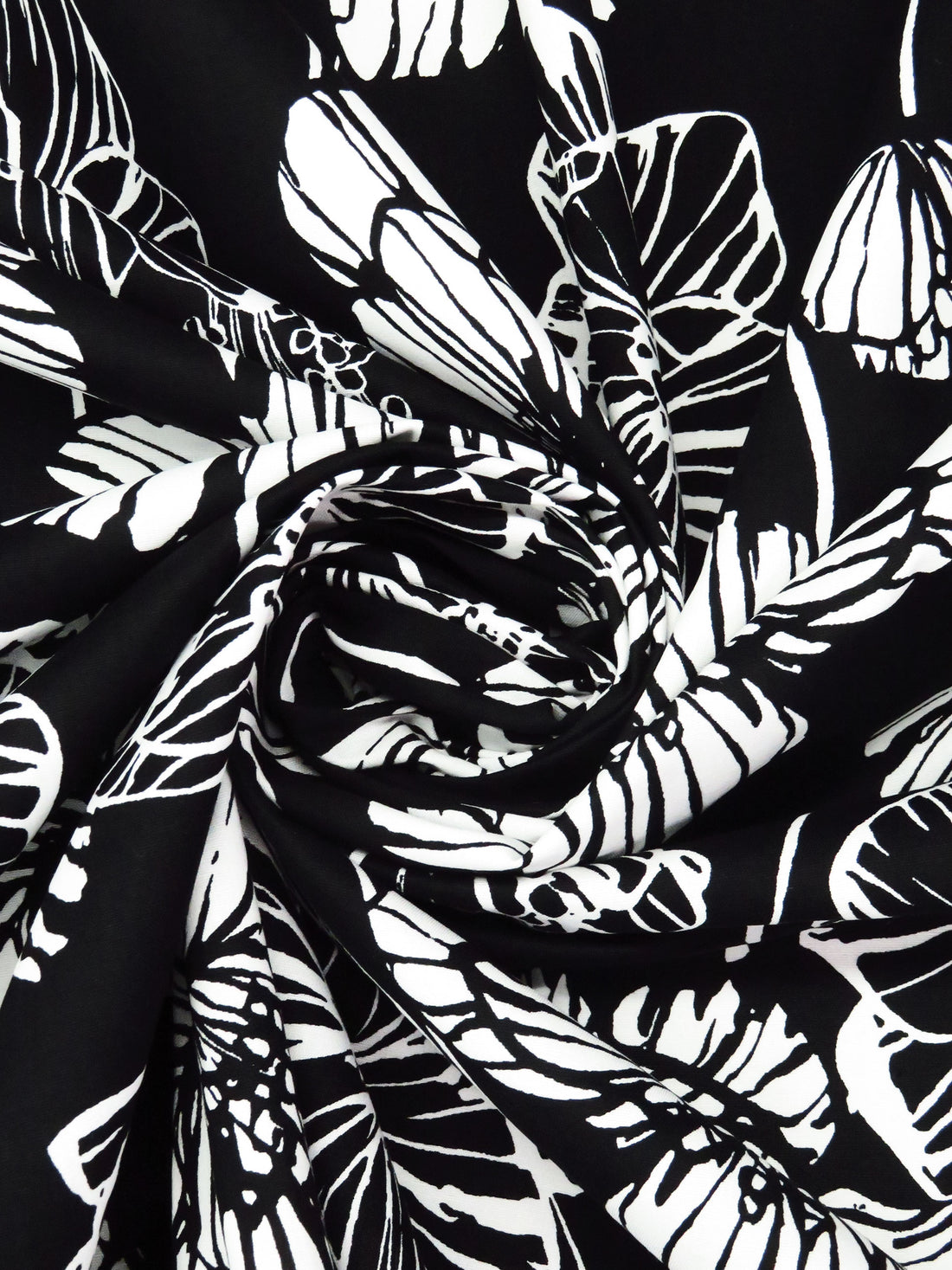 Black/White Cotton/Lycra Floral Poplin Shirting - Famous Dress Designer - 57W