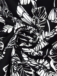 Black/White Cotton/Lycra Floral Poplin Shirting - Famous Dress Designer - 57W