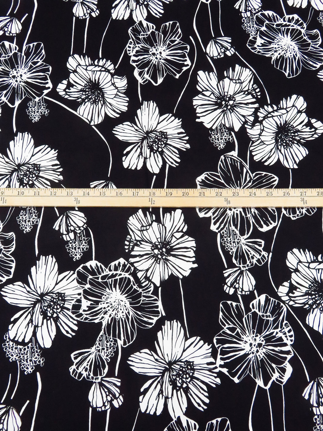 Black/White Cotton/Lycra Floral Poplin Shirting - Famous Dress Designer - 57W