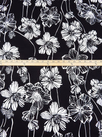 Black/White Cotton/Lycra Floral Poplin Shirting - Famous Dress Designer - 57W