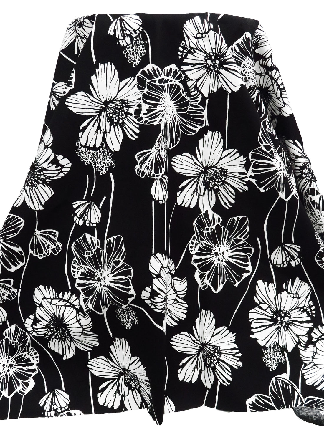 Black/White Cotton/Lycra Floral Poplin Shirting - Famous Dress Designer - 57W