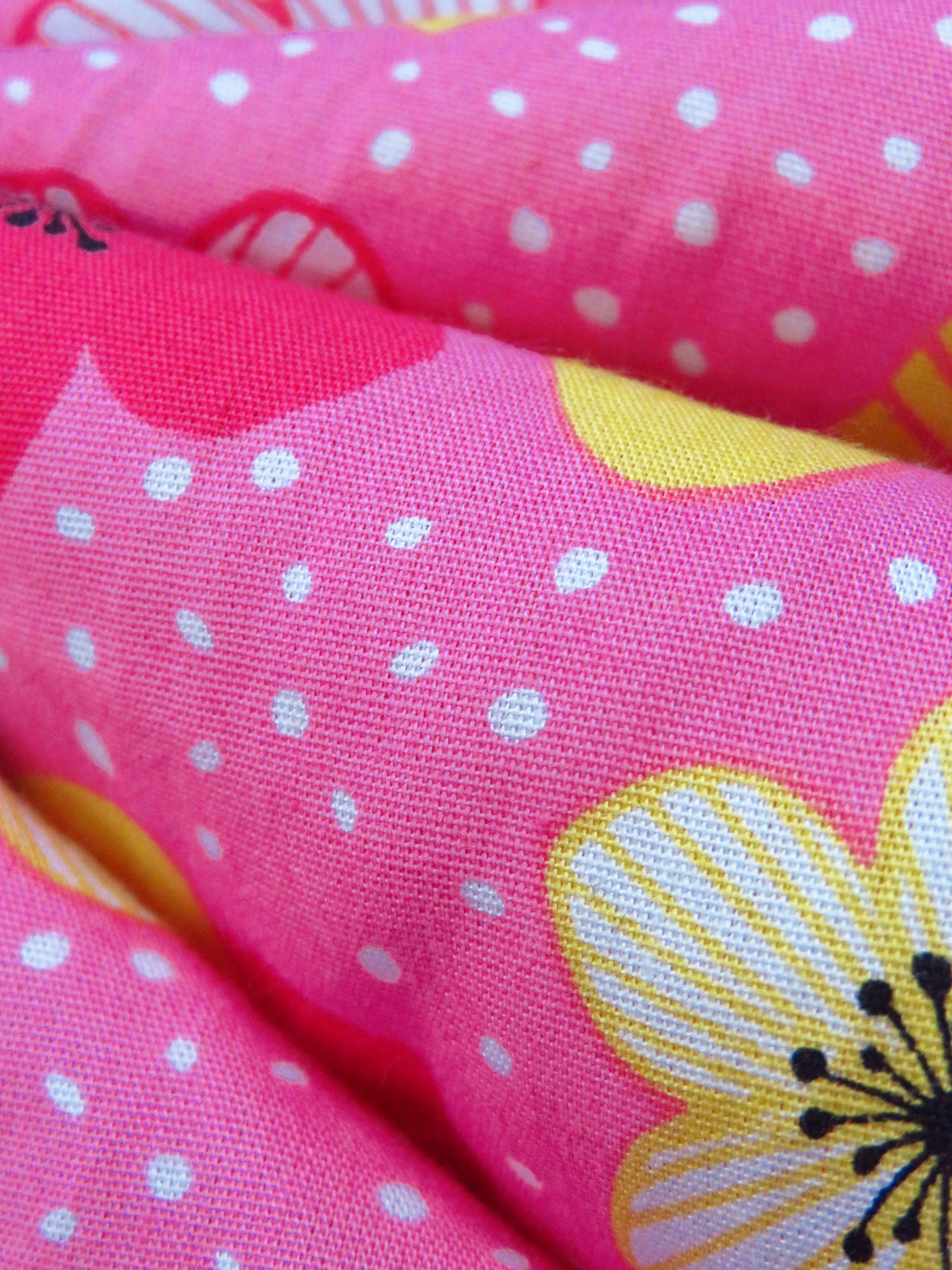 Magenta Pink/Rich Electric Blue/White/Bitter Lemon 100% Cotton Floral Dot Print Poplin Shirting 58W