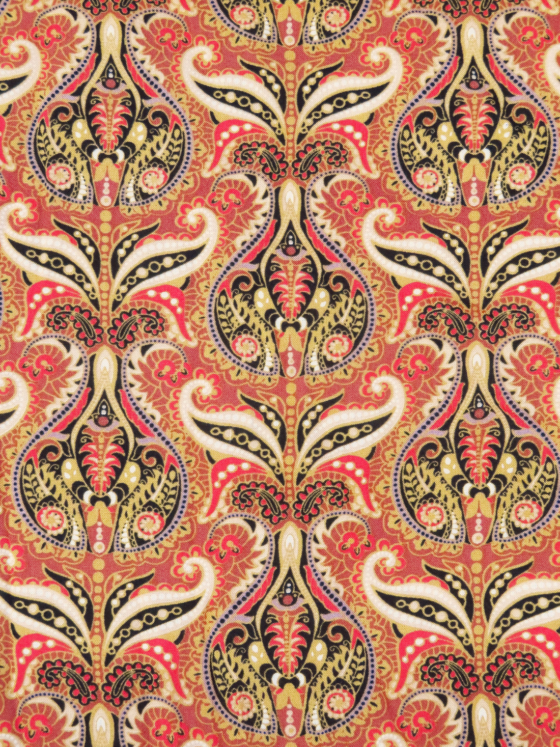 Imperial Red/Black/Pale Pink/Multi 100% Rayon Floral Scrolls Print Challis 56W