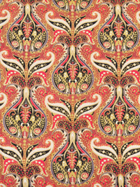 Imperial Red/Black/Pale Pink/Multi 100% Rayon Floral Scrolls Print Challis 56W