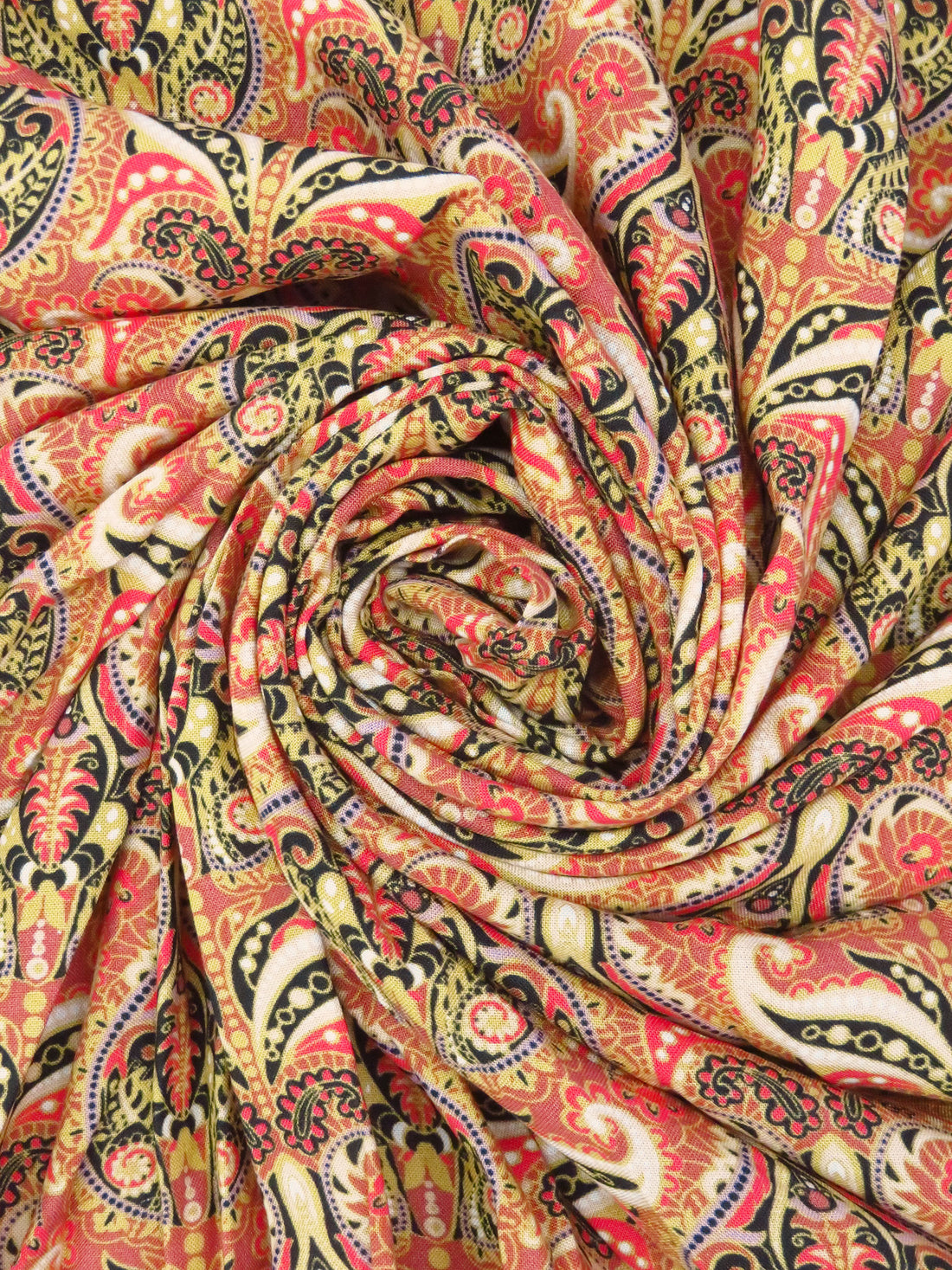 Imperial Red/Black/Pale Pink/Multi 100% Rayon Floral Scrolls Print Challis 56W