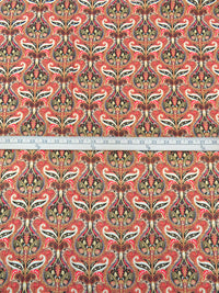 Imperial Red/Black/Pale Pink/Multi 100% Rayon Floral Scrolls Print Challis 56W