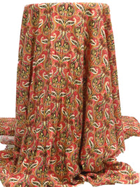 Imperial Red/Black/Pale Pink/Multi 100% Rayon Floral Scrolls Print Challis 56W