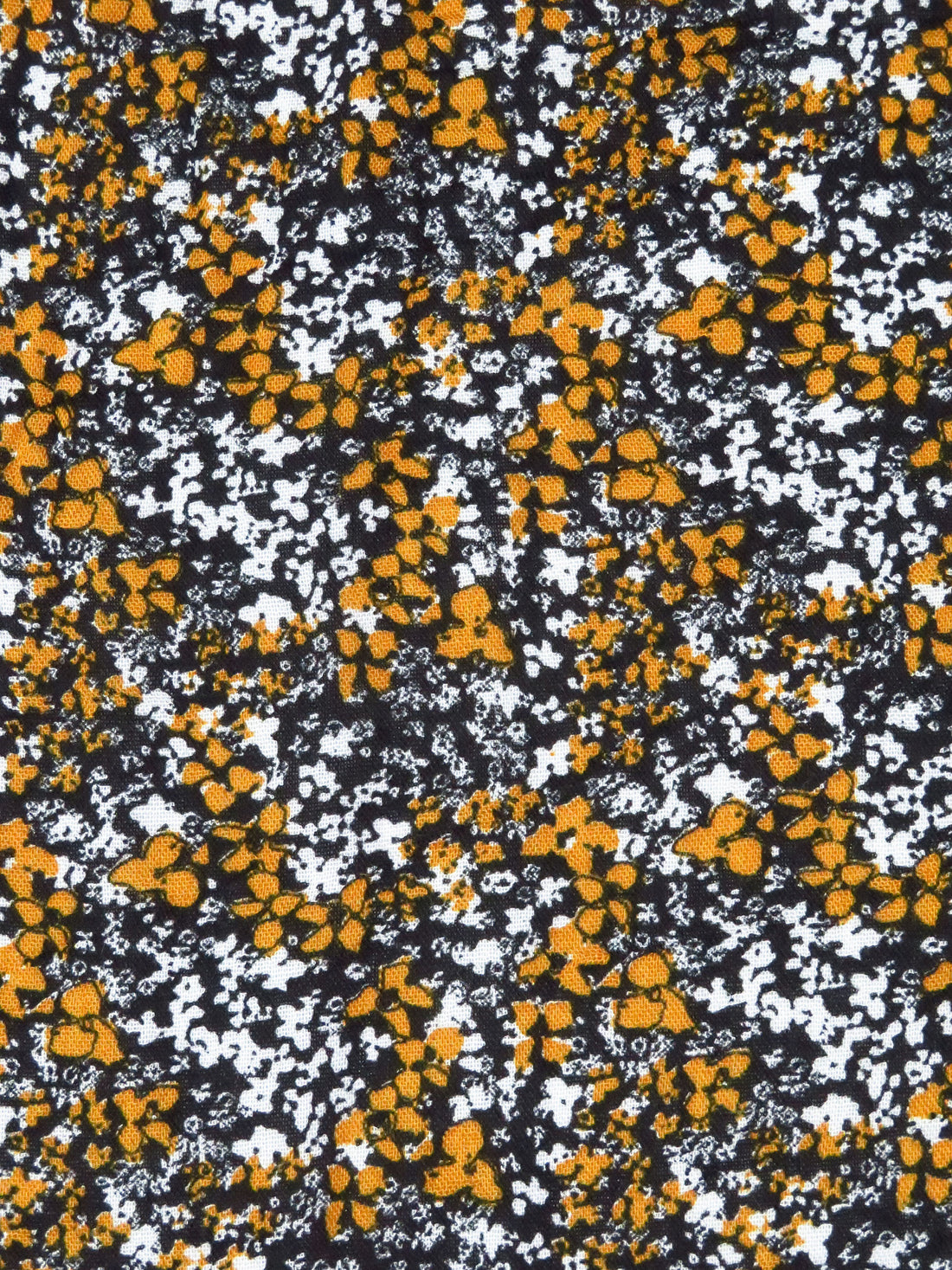 Golden Orange/Pearl White/Black 100% Rayon Micro Floral Print Gauze 54W