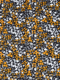 Golden Orange/Pearl White/Black 100% Rayon Micro Floral Print Gauze 54W