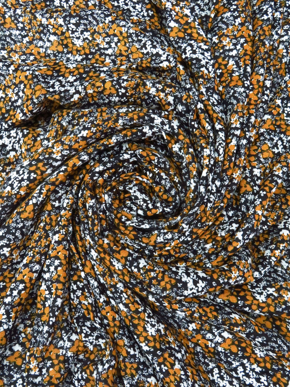 Golden Orange/Pearl White/Black 100% Rayon Micro Floral Print Gauze 54W