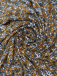 Golden Orange/Pearl White/Black 100% Rayon Micro Floral Print Gauze 54W