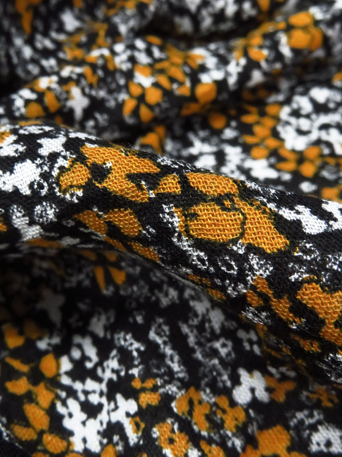 Golden Orange/Pearl White/Black 100% Rayon Micro Floral Print Gauze 54W