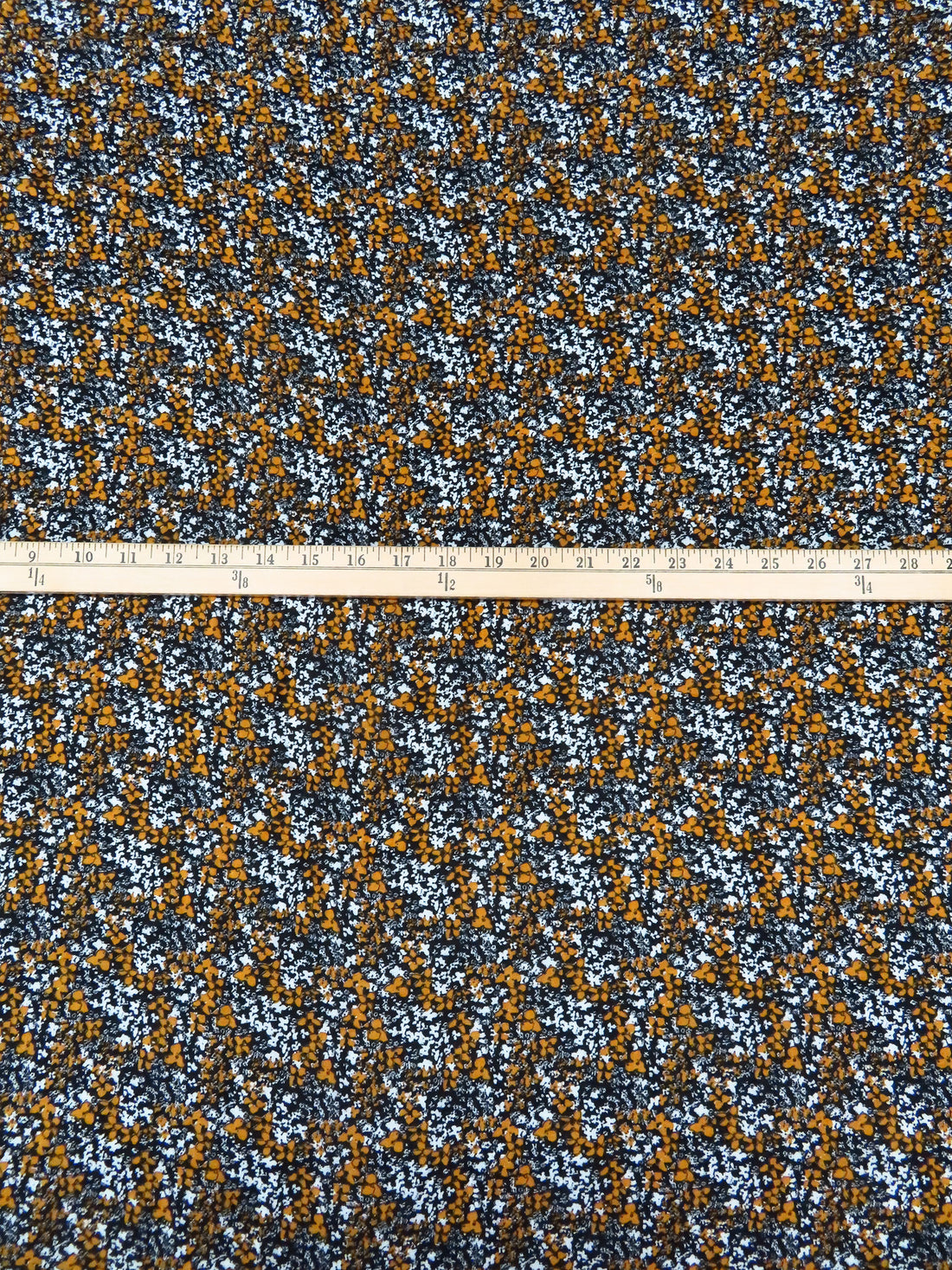 Golden Orange/Pearl White/Black 100% Rayon Micro Floral Print Gauze 54W