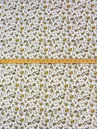 White/Dark Goldenrod/Black/Slate Gray 100% Cotton Floral Branches Over Micro Stylized Dot Print Pique Shirting 56W