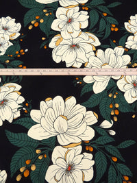 Ivory/Forest Green/Black/Multi Linen/Rayon Large Floral Print Shirt-Weight Woven 54W