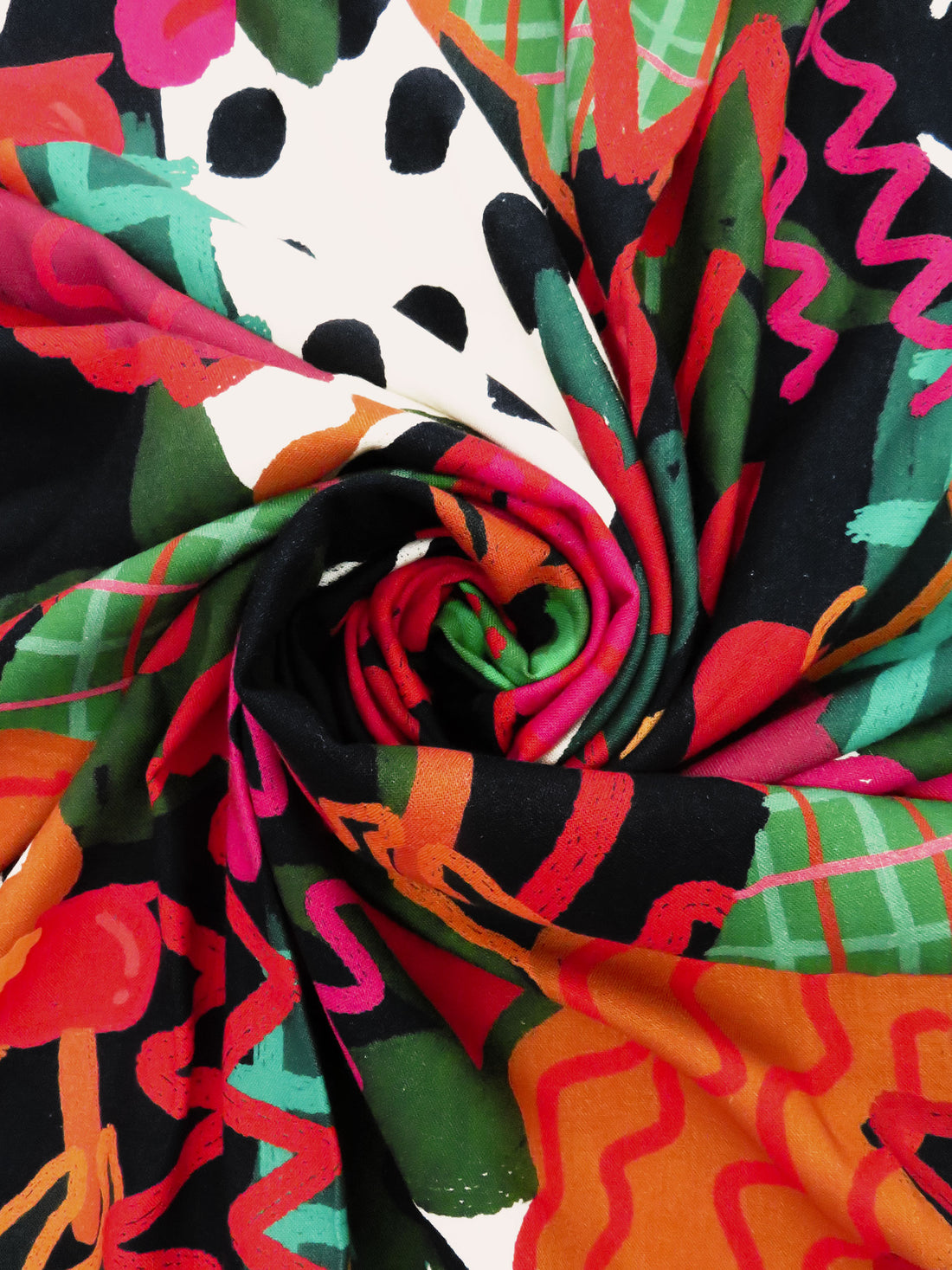 Forest Green/Imperial Red/Off-White/Multi Linen/Rayon Abstract Print Shirt Weight Woven 55W