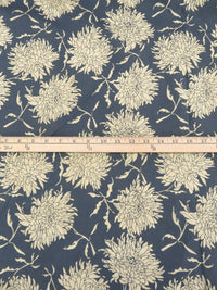 Independence Blue/Custard Cream 100% Linen Contour Floral Print Shirting 56W