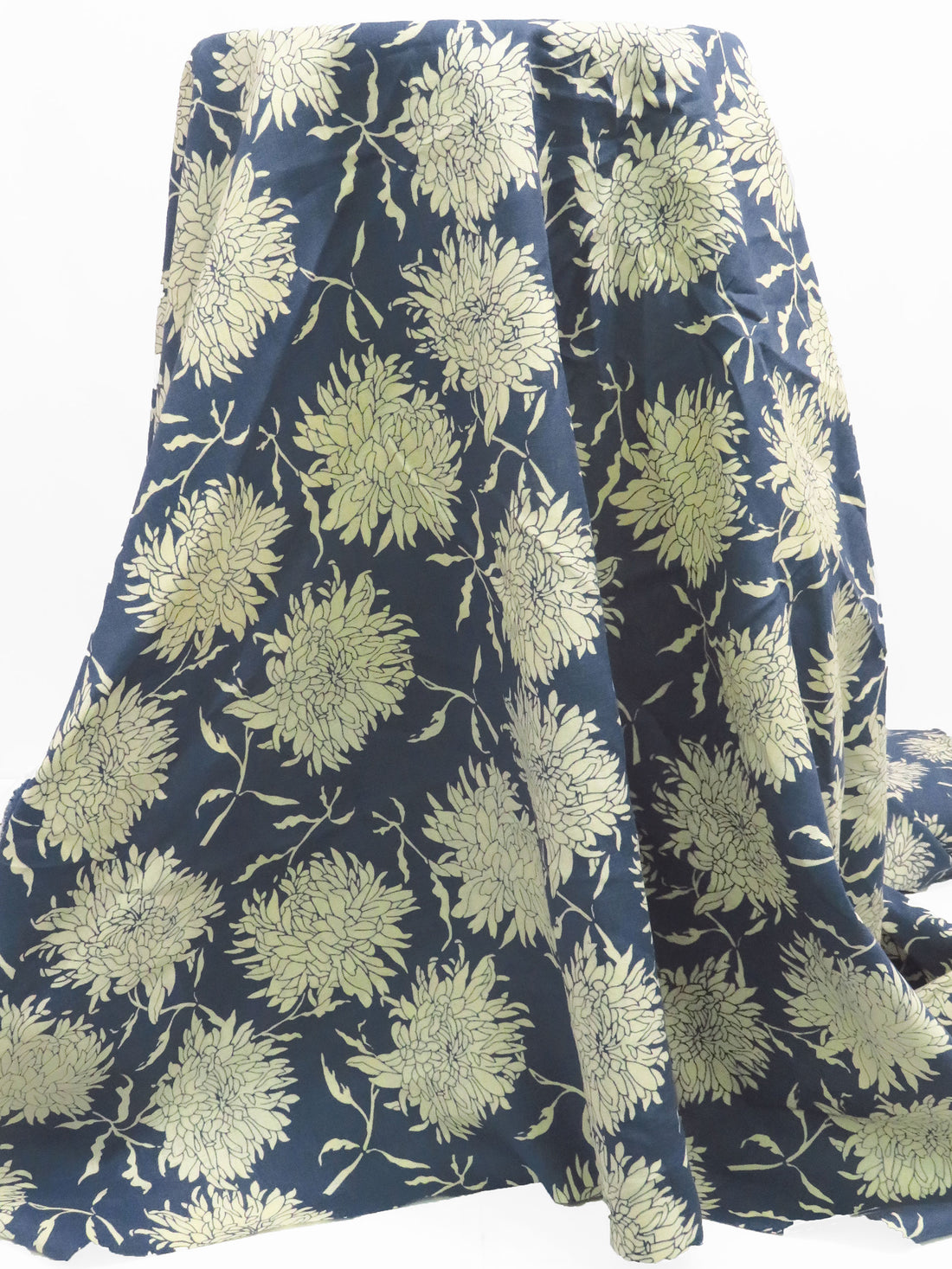 Independence Blue/Custard Cream 100% Linen Contour Floral Print Shirting 56W