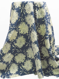 Independence Blue/Custard Cream 100% Linen Contour Floral Print Shirting 56W