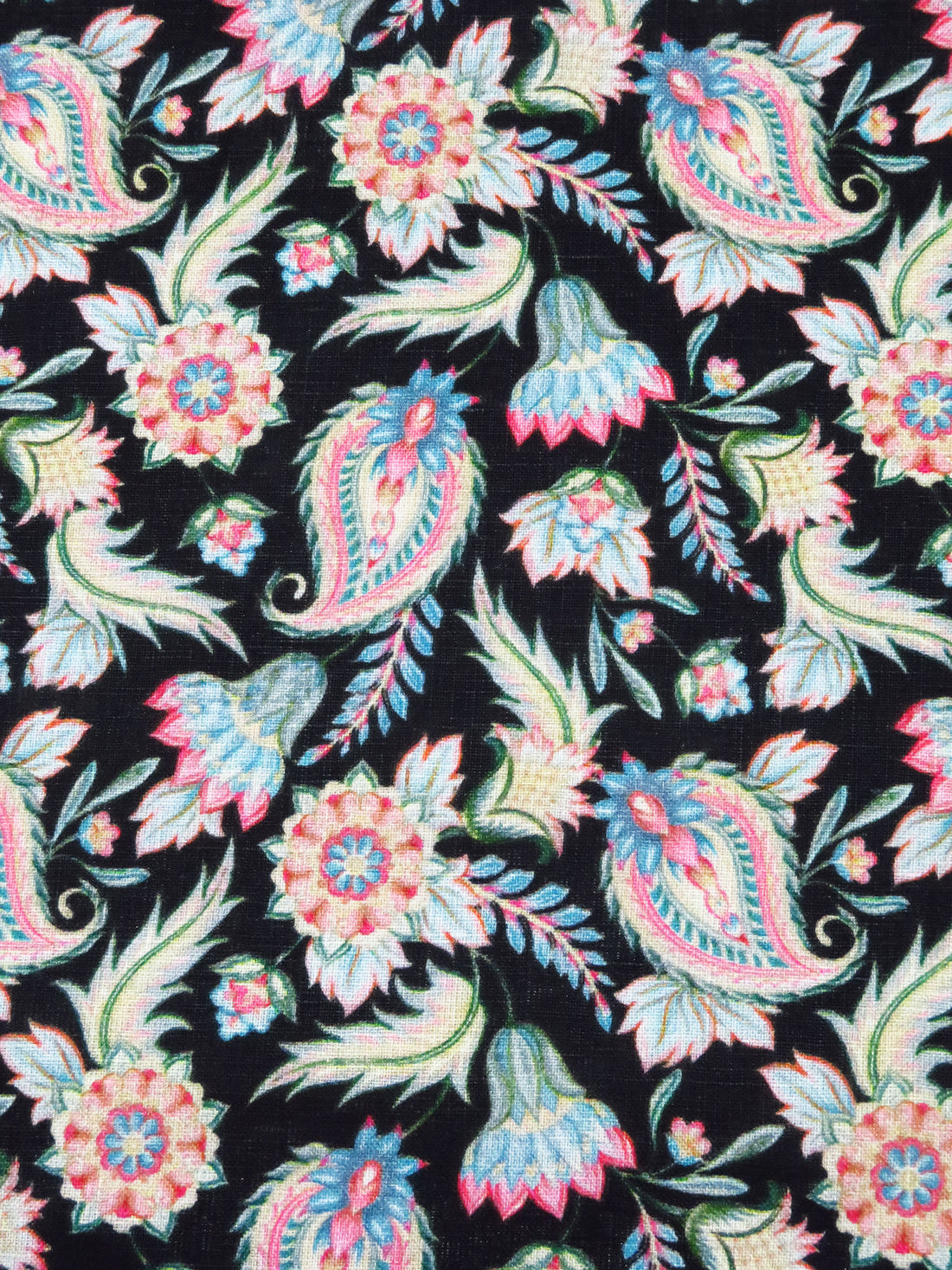 Black/Medium Persian Blue/Cream/Multi 100% Linen Stylized Paisley Floral Print Shirting 58W