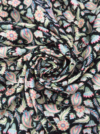 Black/Medium Persian Blue/Cream/Multi 100% Linen Stylized Paisley Floral Print Shirting 58W