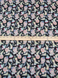 Black/Medium Persian Blue/Cream/Multi 100% Linen Stylized Paisley Floral Print Shirting 58W