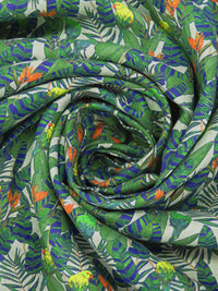 Fern Green/Dark Imperial Blue/Dark Lemon Lime/Multi 100% Linen Tropical Floral & Birds Print Shirting 58W
