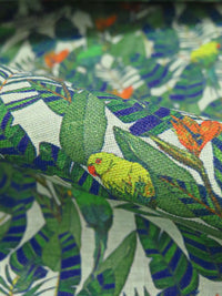 Fern Green/Dark Imperial Blue/Dark Lemon Lime/Multi 100% Linen Tropical Floral & Birds Print Shirting 58W