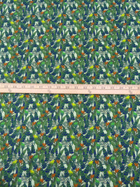 Fern Green/Dark Imperial Blue/Dark Lemon Lime/Multi 100% Linen Tropical Floral & Birds Print Shirting 58W