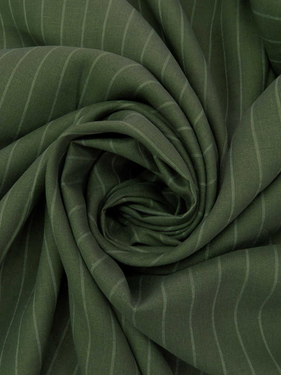Deep Moss Green/Lamb's Ear Green 100% Linen Vertical Stripe Shirt Weight Woven 60W