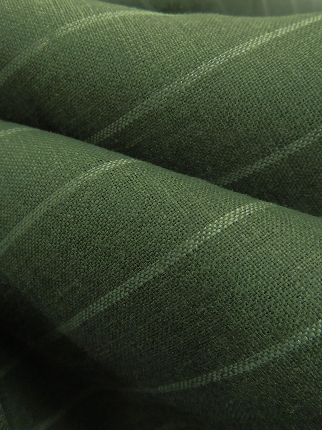 Deep Moss Green/Lamb's Ear Green 100% Linen Vertical Stripe Shirt Weight Woven 60W