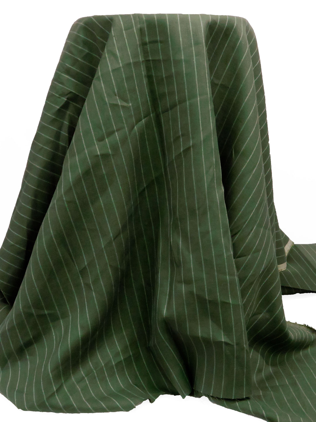 Deep Moss Green/Lamb's Ear Green 100% Linen Vertical Stripe Shirt Weight Woven 60W
