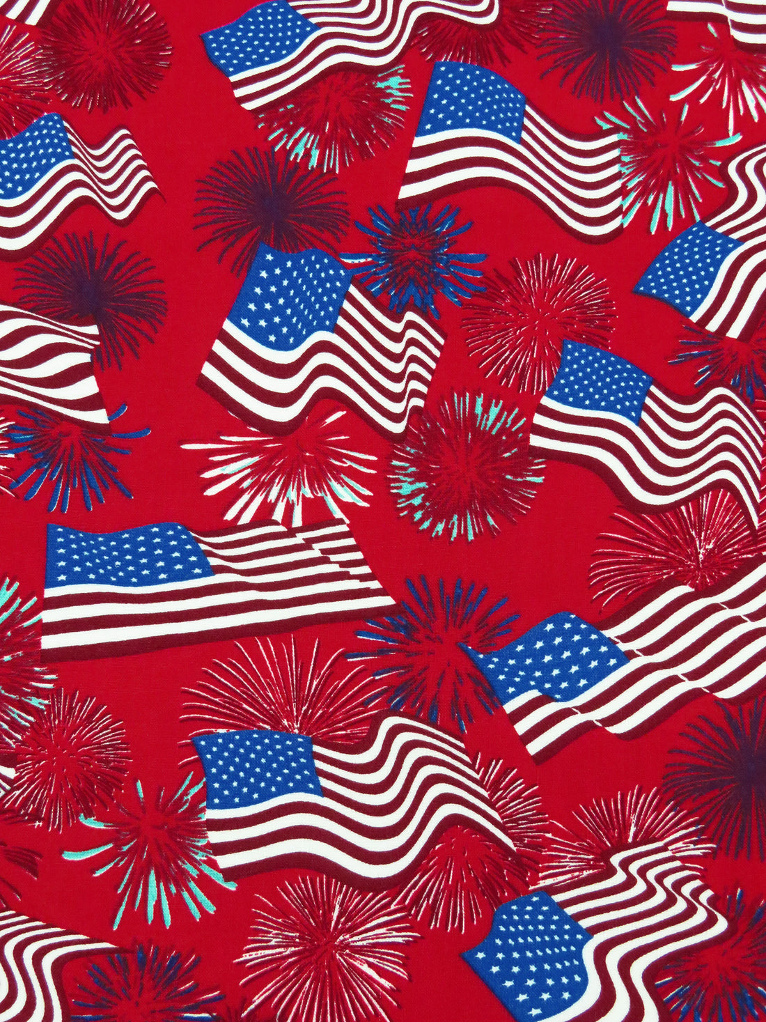 Red/White/Blue 100% Rayon Wavy USA Flag & Fireworks Print Challis 52W