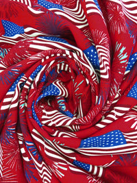 Red/White/Blue 100% Rayon Wavy USA Flag & Fireworks Print Challis 52W