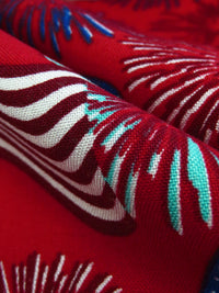 Red/White/Blue 100% Rayon Wavy USA Flag & Fireworks Print Challis 52W