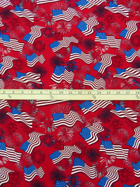 Red/White/Blue 100% Rayon Wavy USA Flag & Fireworks Print Challis 52W