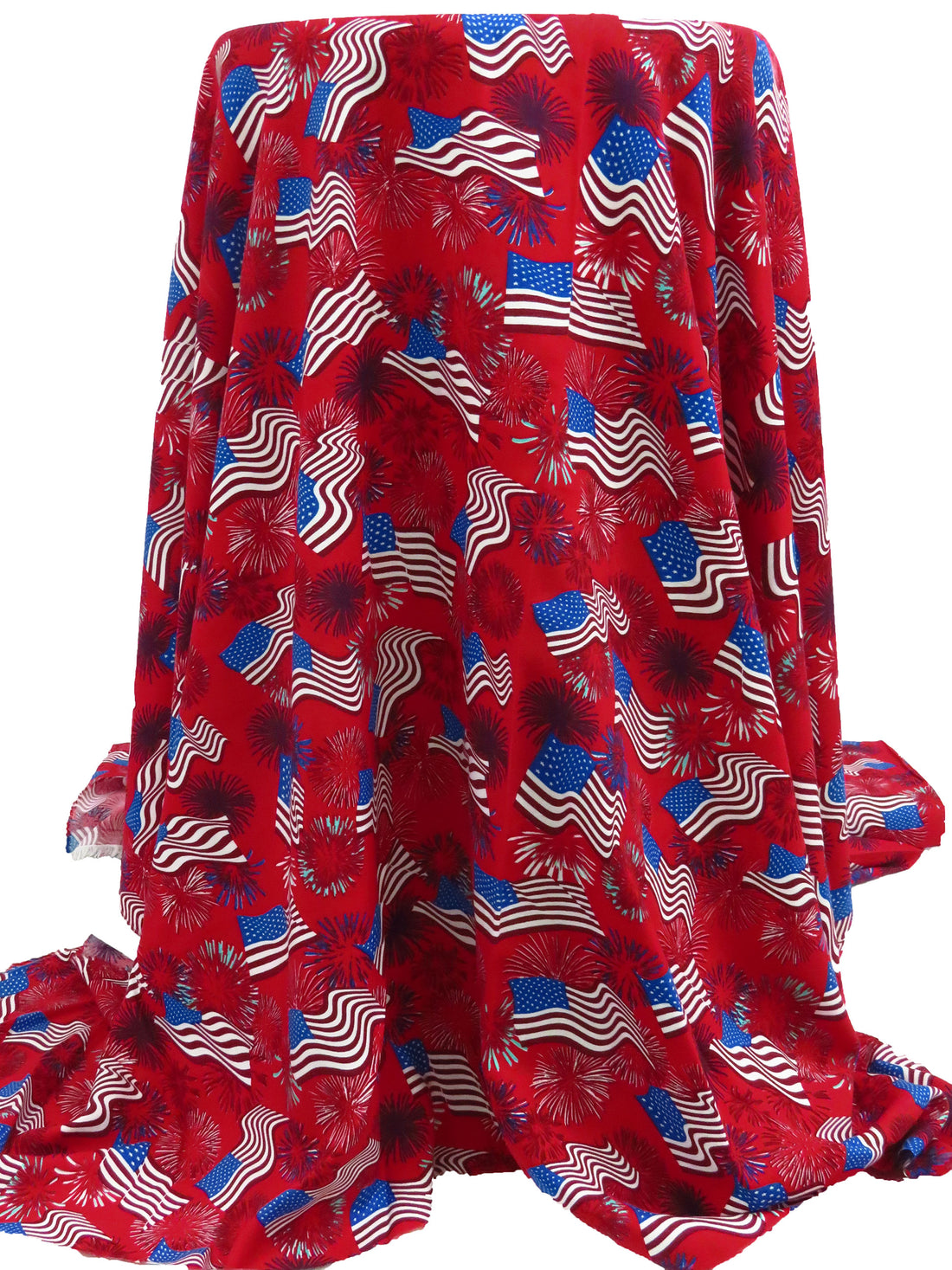 Red/White/Blue 100% Rayon Wavy USA Flag & Fireworks Print Challis 52W