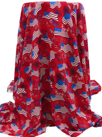 Red/White/Blue 100% Rayon Wavy USA Flag & Fireworks Print Challis 52W