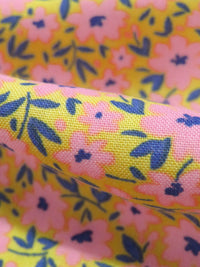 Citrus Yellow/Taffy Pink/Sapphire 100% Rayon Ditsy Floral Print Challis 54W