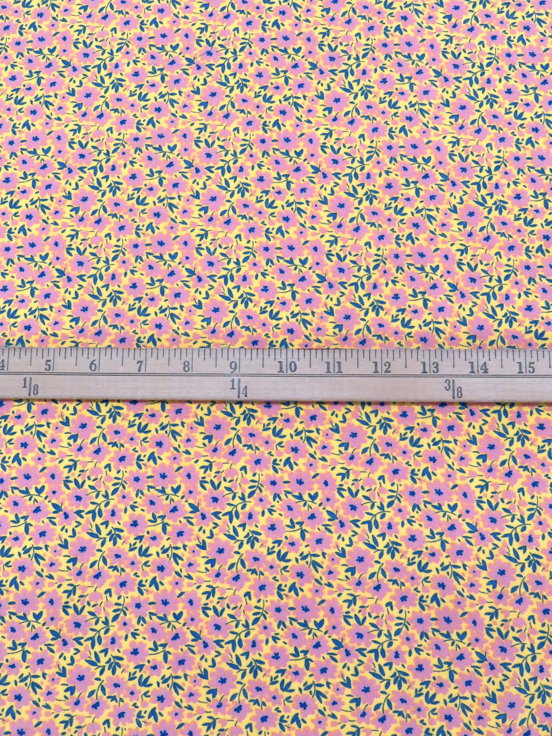 Citrus Yellow/Taffy Pink/Sapphire 100% Rayon Ditsy Floral Print Challis 54W