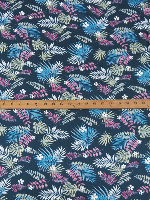 Dark Imperial Blue/Dusty Sage/Mulberry/Multi 100% Rayon Tropical Flora Print Challis 56W