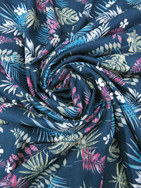 Dark Imperial Blue/Dusty Sage/Mulberry/Multi 100% Rayon Tropical Flora Print Challis 56W
