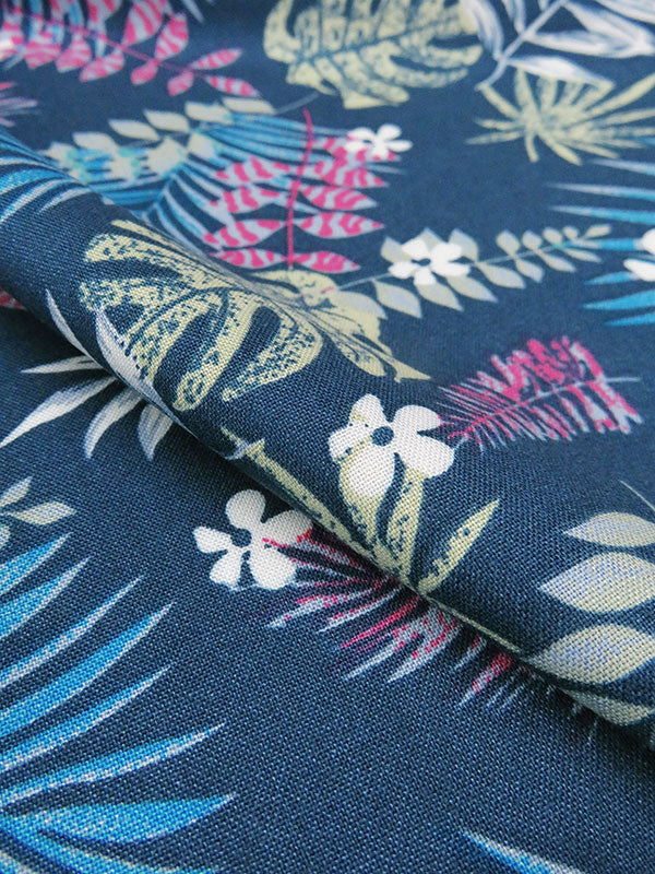 Dark Imperial Blue/Dusty Sage/Mulberry/Multi 100% Rayon Tropical Flora Print Challis 56W