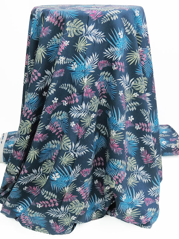 Dark Imperial Blue/Dusty Sage/Mulberry/Multi 100% Rayon Tropical Flora Print Challis 56W
