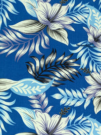 Cyan Cobalt Blue/White/Dried Thyme/Black 100% Rayon Floral Print Challis 54W