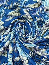Cyan Cobalt Blue/White/Dried Thyme/Black 100% Rayon Floral Print Challis 54W