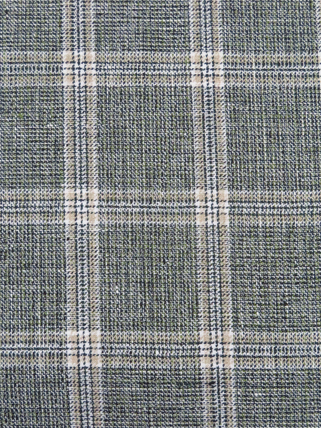 Sage/Dark Teal/White/Tan 100% Linen Yarn-Dyed Plaid Shirt Weight Woven 56W