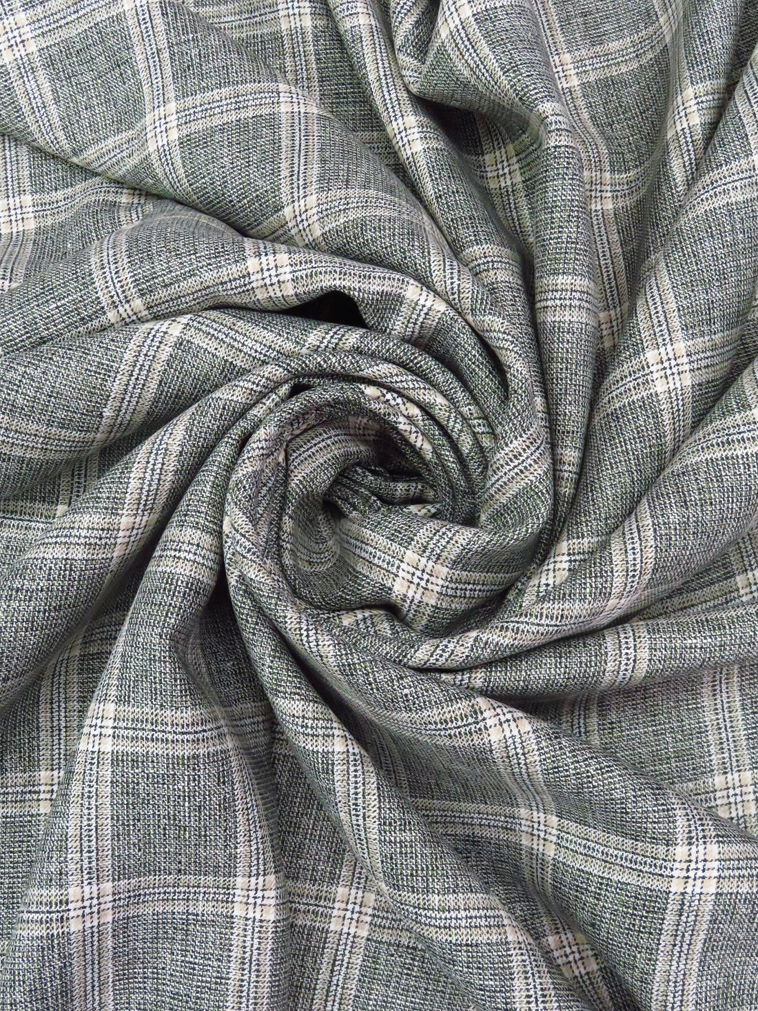 Sage/Dark Teal/White/Tan 100% Linen Yarn-Dyed Plaid Shirt Weight Woven 56W