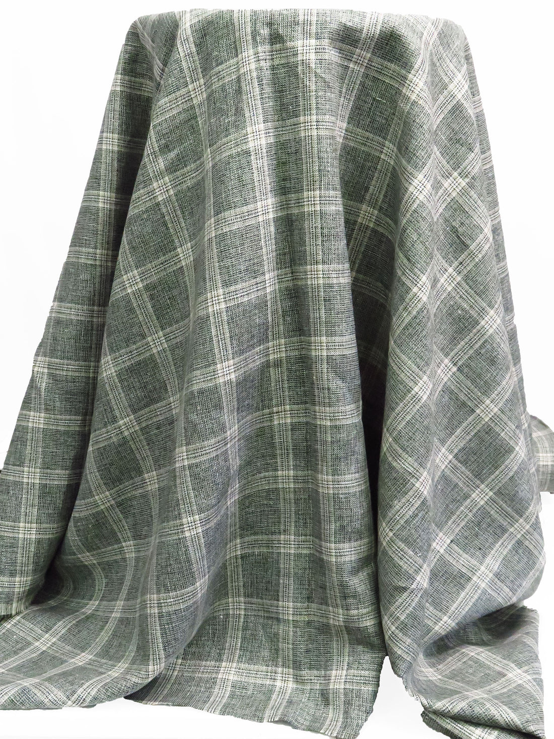 Sage/Dark Teal/White/Tan 100% Linen Yarn-Dyed Plaid Shirt Weight Woven 56W