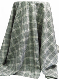 Sage/Dark Teal/White/Tan 100% Linen Yarn-Dyed Plaid Shirt Weight Woven 56W